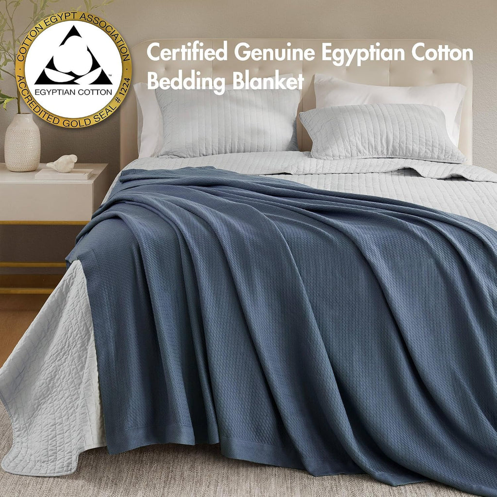 Navy Blue Queen Egyptian Cotton Waffle Weave Blanket