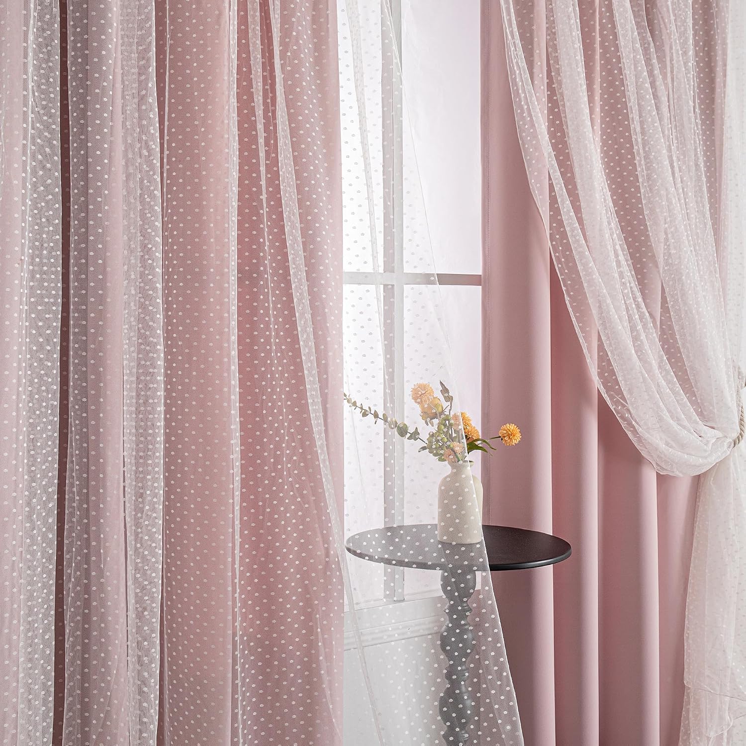 Blush Polka Dot Double Layer Blackout Curtains 2 Panels