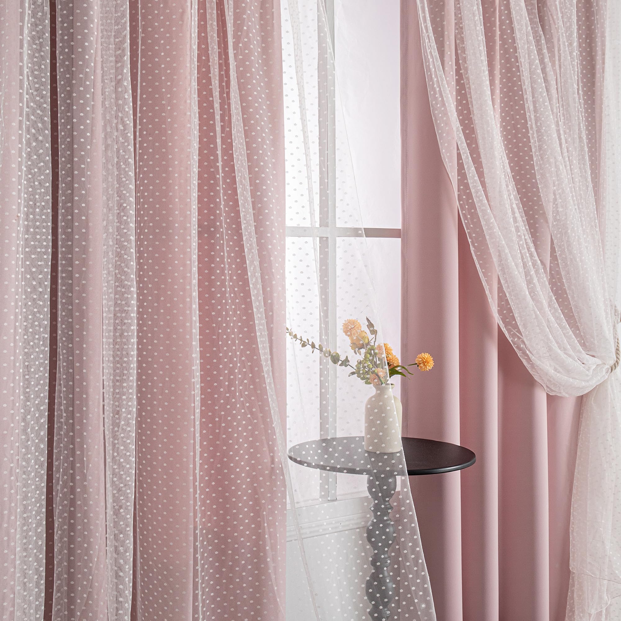 Blush Polka Dot Double Layer Blackout Curtains 2 Panels