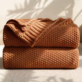 Burnt Orange Cable Knit Cotton Throw Blanket