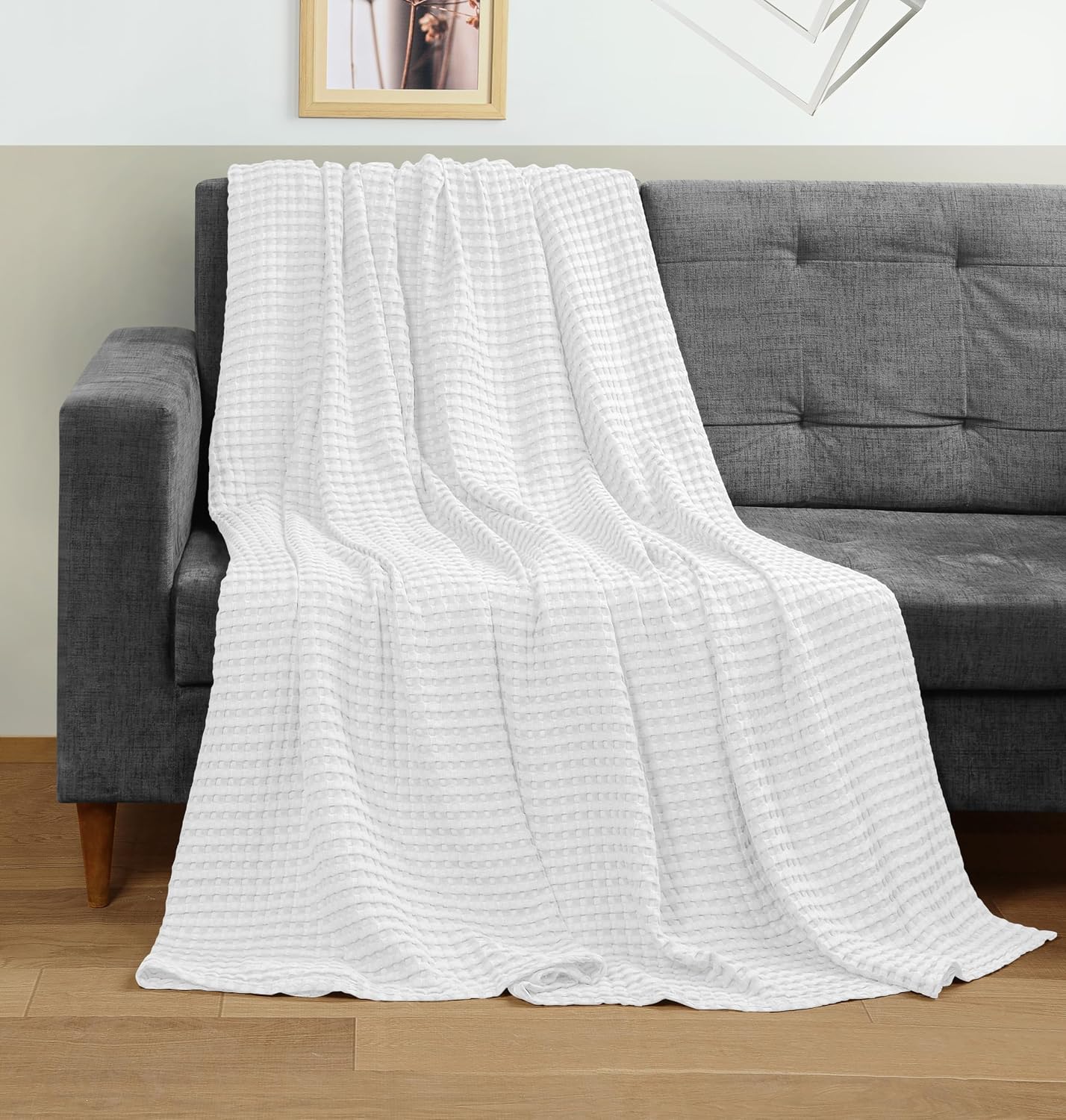 White Waffle Weave Cotton Throw Blanket