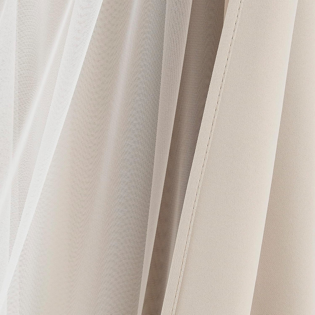 Beige Double Layer Thermal Blackout Curtains 2 Panels